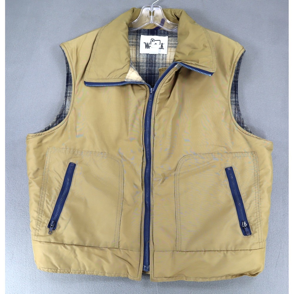 VTG Woolrich Blanket Lined Vest Mens XL Navy Plaid Wool Utility Outdoor 80s USA